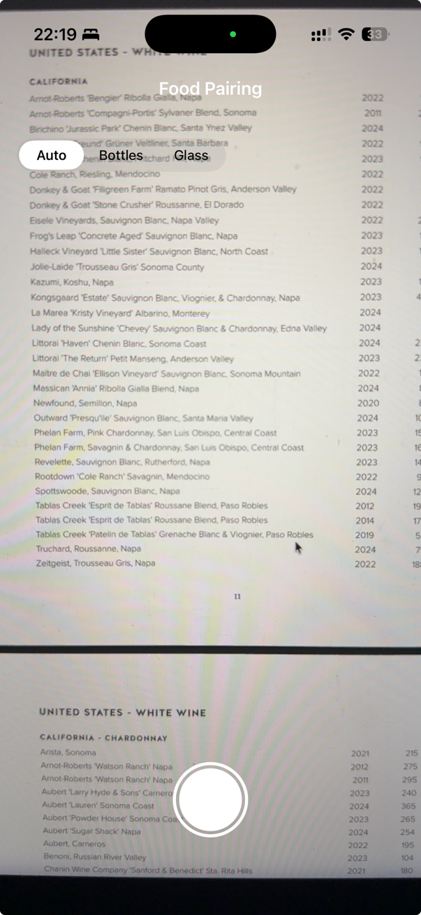 Photographing the wine list